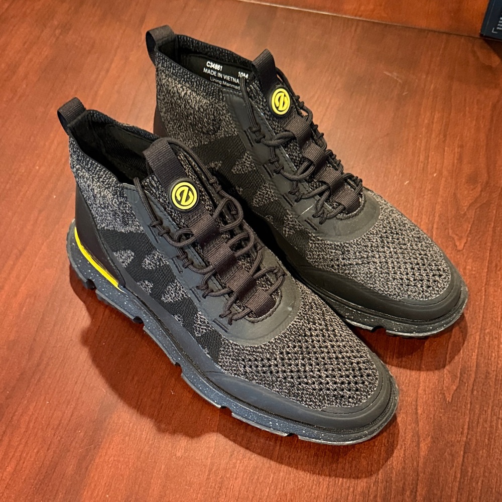 Men's Cole Haan ZeroGrand Black & Gray Knit High-Top Sneakers - Size 10